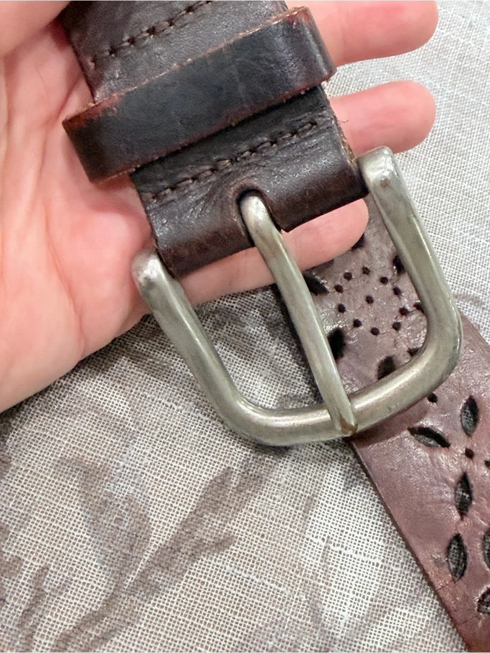 Brown Genuine Leather Floral Cutout Belt Rustic Boho Western Size 33-38”